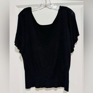 White House‎ Black Market Black Short Sleeve Sweater with Bow in Back
